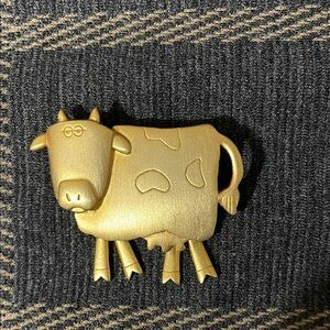 Gold Tone Cow Brooch